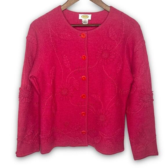 Talbots Pink‎ Button Front Floral Embossed Long Sleeve Wool Cardigan Small - Picture 1 of 13